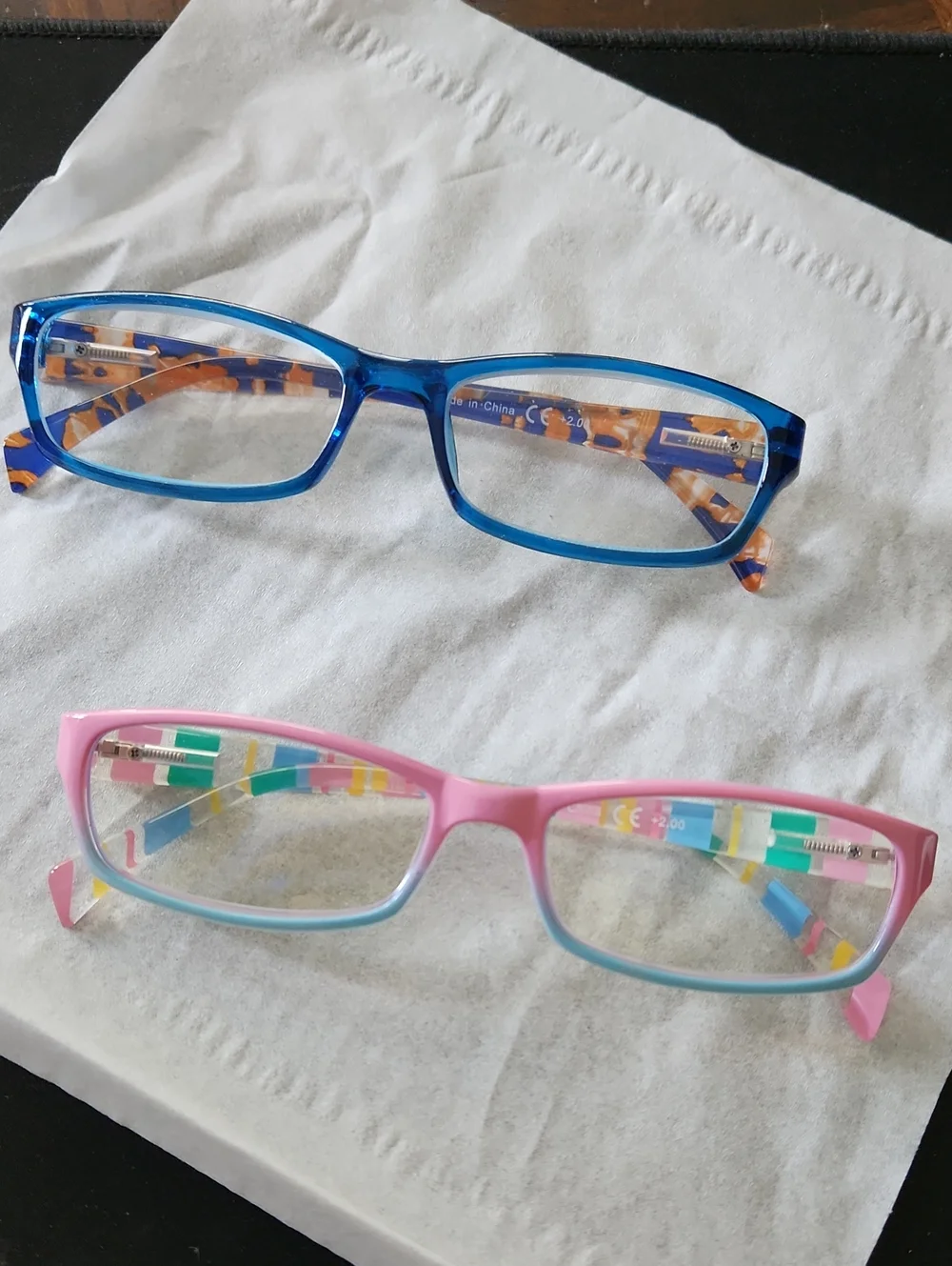 NEW Women Reading Glasses 2 Pairs Ladies Blue Spring Hinge Sides Readers 2.0